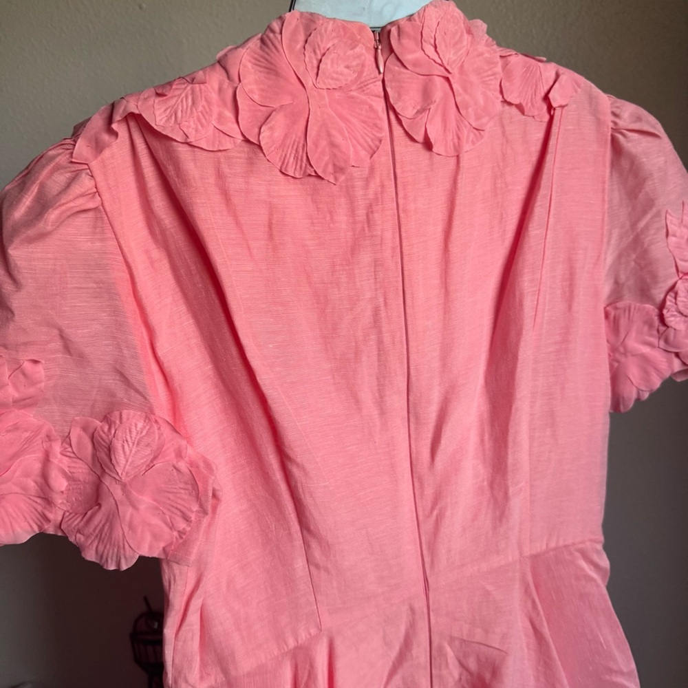 NWT Antonio Melani Iris Linen Floral Mockneck Short Sleeve Dress Sz 6 - Picture 9 of 9